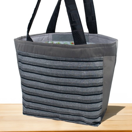 Szara torba shopper w paski