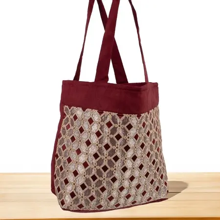 Bordowa torba z haftem boho